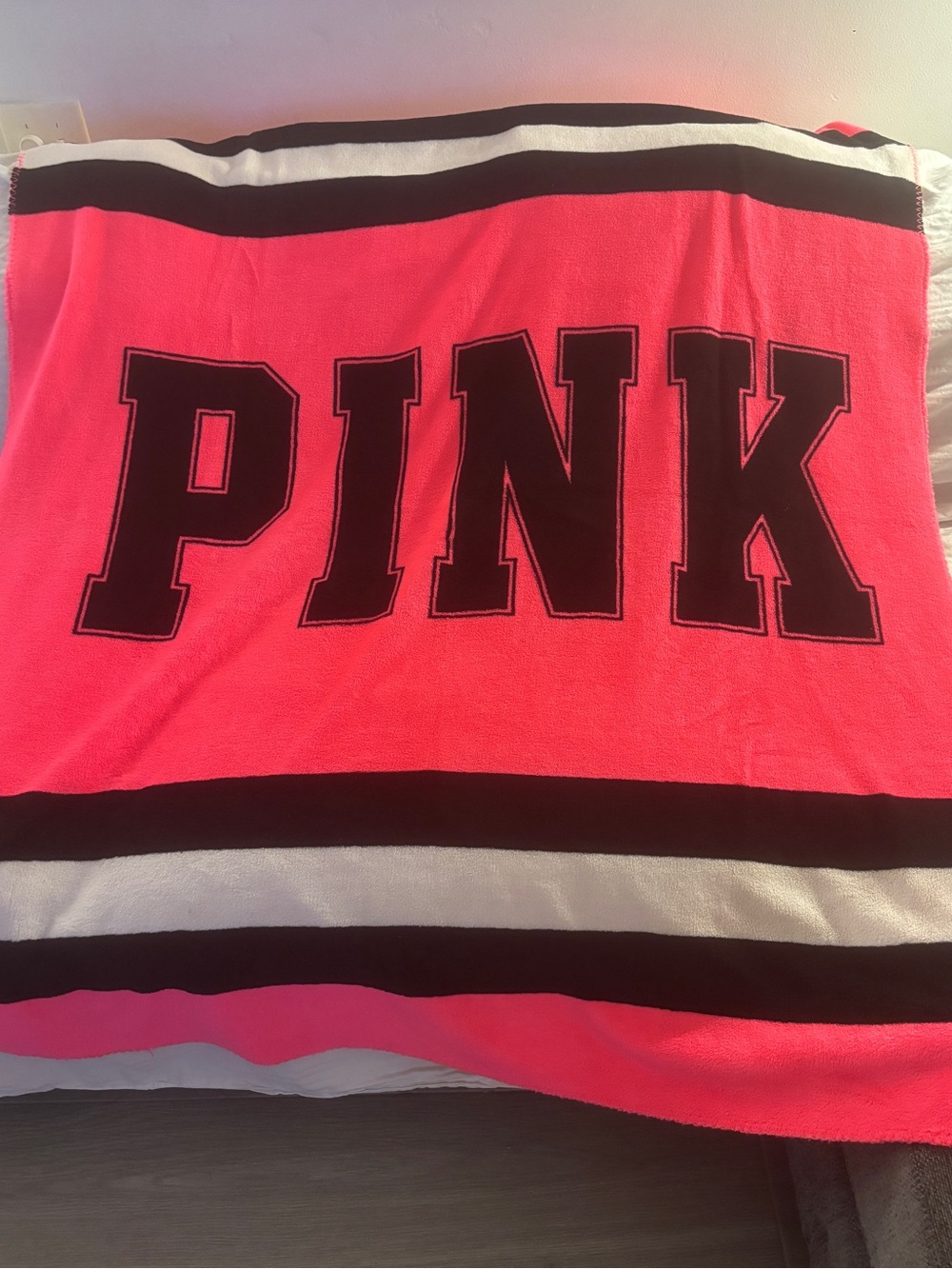 PINK Victoria’s Secret Collegiate Striped Fleece Throw Blanket 50x60